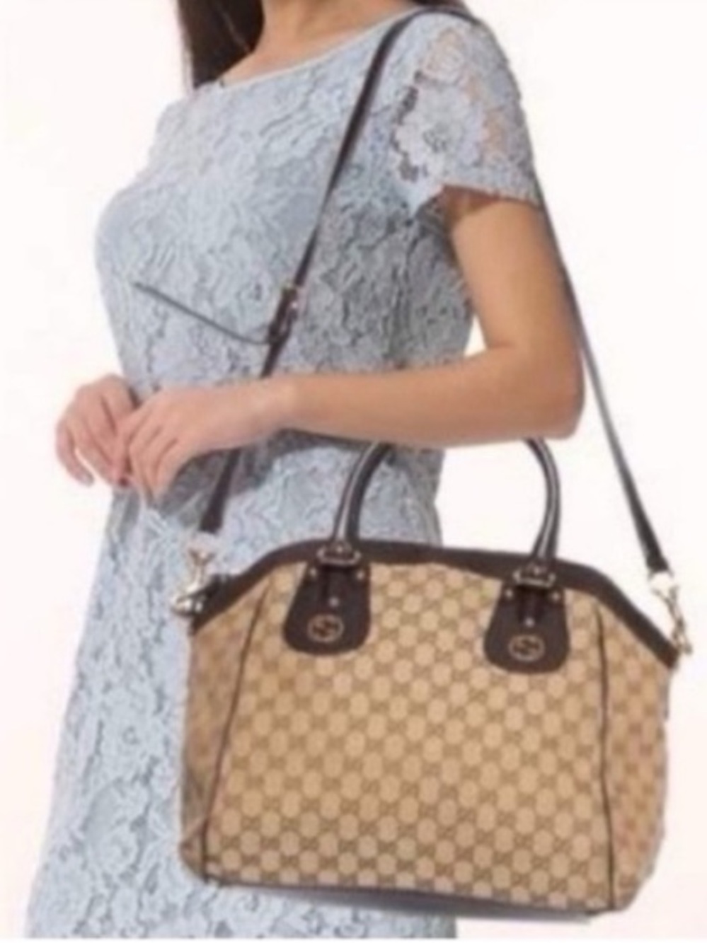 GUCCI Scarlett GG Monogram Two-Way Canvas & Leather Handbag/ Shoulder Bag w/ COA